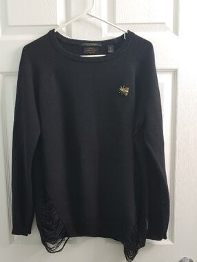 Scotch & Soda Clubhouse Royals Womens Black Sweater Distressed Gold Brooch